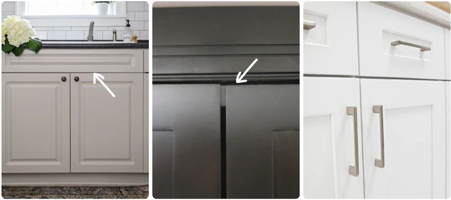 An image showing gaps above cabinet closed doors where cockroaches can hide.