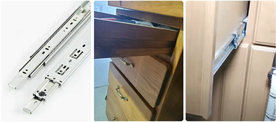 An image showing different types of drawer slides and how roaches can hide in them