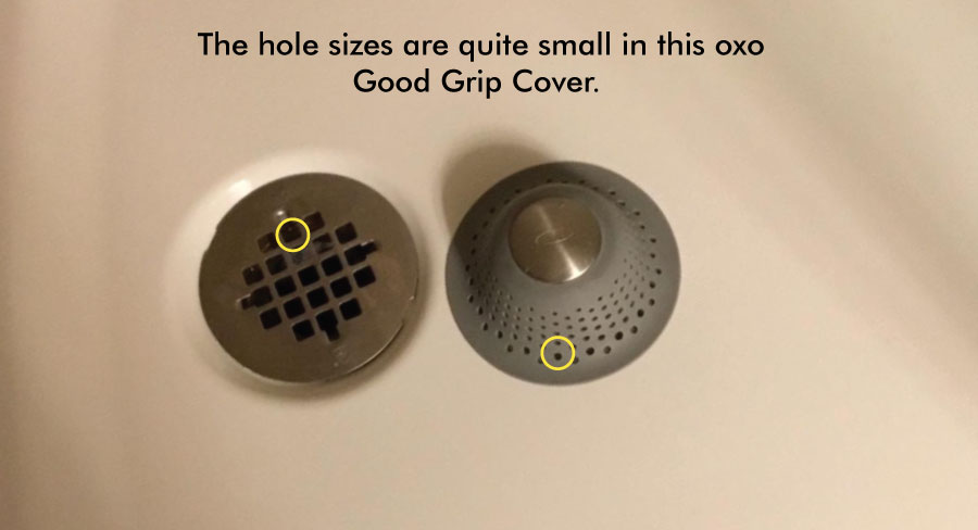 Hole size comparison of Anti Cockroach Drain cover with the holes of preinstalled drain cover